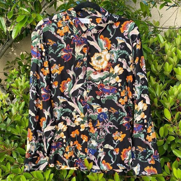 MEN'S RAGA MAN: BLACK FLORAL PRINT LONG SLEEVE SHIRT. MEDIUM. NWT - Picture 1 of 5